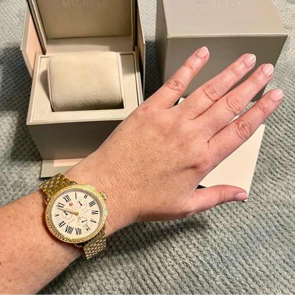 EUC Michele Serine Gold Diamond Chronograph Watch with Box, Case and Cloth - Picture 4 of 9